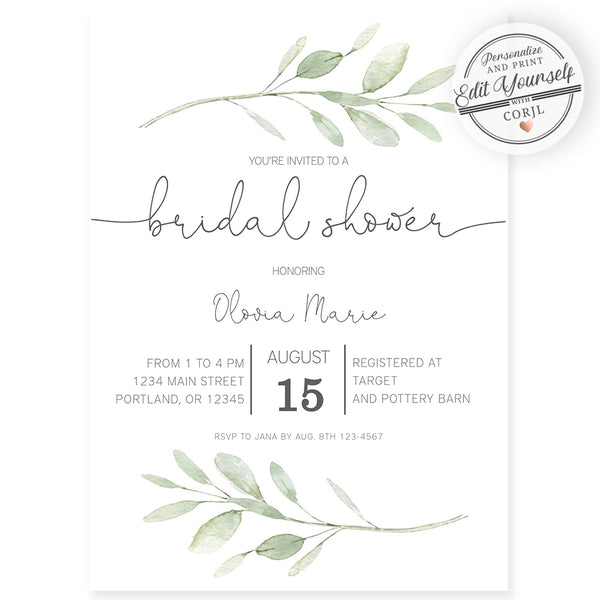 Greenery Bridal Shower Invitation Forever Your Prints