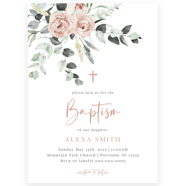 Classic Floral Baptism Invitation | Forever Your Prints